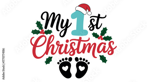My first Christmas baby celebration with festive decorations and baby footprints