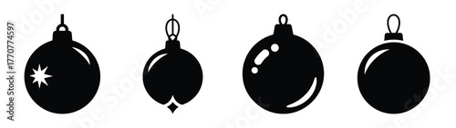 christmas ornament hanging silhouette vector icons collection isolated on white background.Christmas Vector Icon Set.