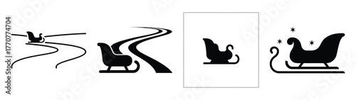 christmas sleigh path silhouette vector icons collection isolated on white background.Christmas Vector Icon Set.