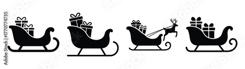 christmas sleigh silhouette vector icons collection isolated on white background.Christmas Vector Icon Set.