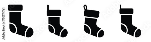 christmas sock silhouette vector icons collection isolated on white background.Christmas Vector Icon Set.
