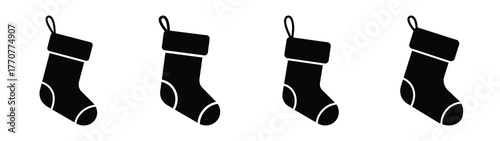 christmas stocking hanging silhouette vector icons collection isolated on white background.Christmas Vector Icon Set.