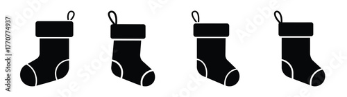 christmas stocking silhouette vector icons collection isolated on white background.Christmas Vector Icon Set.
