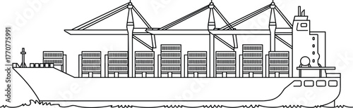 Container ship, cargo vessel, ocean freight, maritime transport, global trade, shipping logistics, industrial crane, nautical export, port operations, sea route