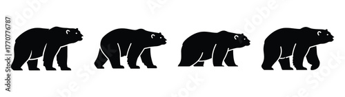 polar bear silhouette vector icons collection isolated on white background.Christmas Vector Icon Set.