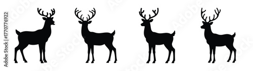 reindeer minimal silhouette silhouette vector icons collection isolated on white background.Christmas Vector Icon Set.