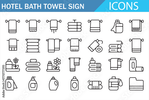 Vector collection of hotel towel and detergent icons – cleaning and care theme
