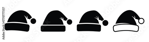 santa hat silhouette vector icons collection isolated on white background.Christmas Vector Icon Set.