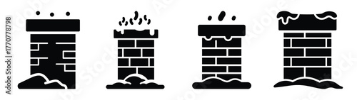 snowy chimney silhouette vector icons collection isolated on white background.Christmas Vector Icon Set.