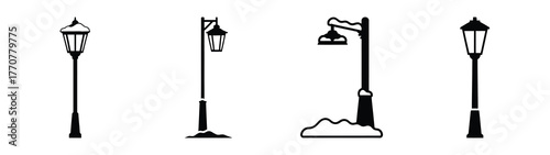 snowy street lamp silhouette vector icons collection isolated on white background.Christmas Vector Icon Set.