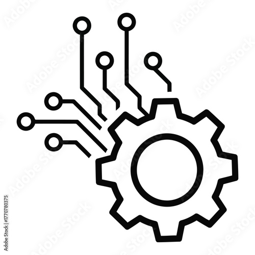 Automation gear with electronic circuit lines and nodes concept icon vector