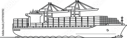 Cargo ship, container vessel, ocean freight, maritime logistics, global trade, industrial crane, shipping transport, nautical export, port operations, sea commerce