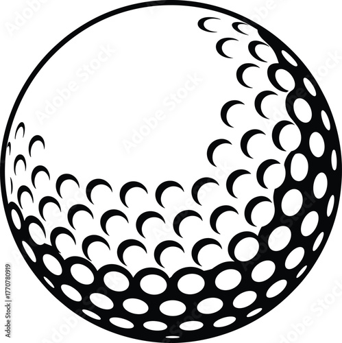 Golf ball illustration, textured dimples, sports equipment, spherical shape, gradient design, realistic shading, vector art, golf texture, athletic icon