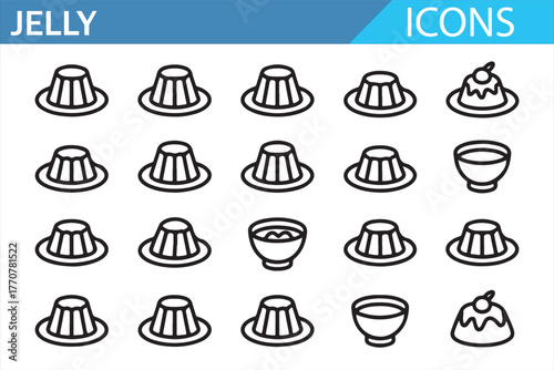 Gelatin dessert line icons – modern minimalist confection vector pack