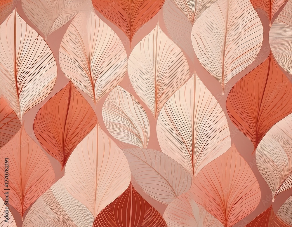 Obraz premium geometric leaf pattern in coral and cream tones abstract design with repeating leaf shapes against a muted peach background