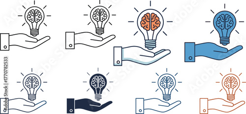 Hand holding a light bulb with a brain inside, representing ideas, innovation, and intelligence