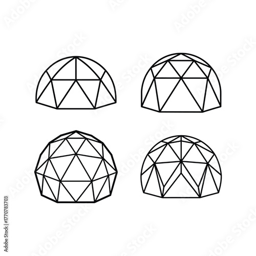 A set of geodesic dome line art vector illustration