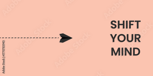 Shift your mind concept vector with paper airplane flying forward on pastel background, symbolizing mindset change, innovation, creativity, leadership, and growth.