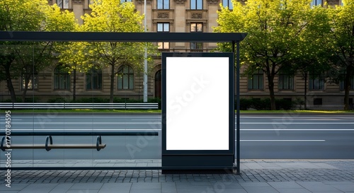 Vertical Blank White Billboard Bus Stop City Street Mock Up