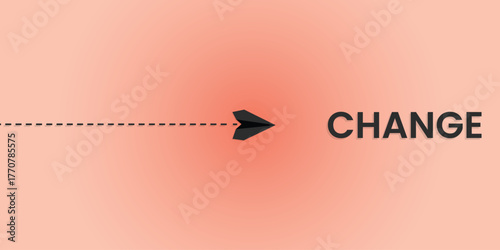 Change and transformation concept vector with paper airplane flying forward on pastel background, symbolizing progress, innovation, motivation, and new direction.