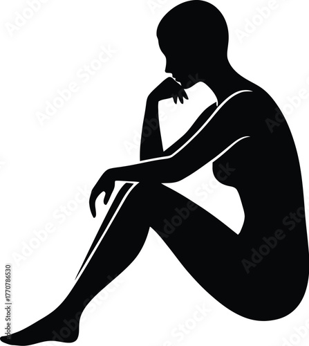 Silhouette vector of person contemplating