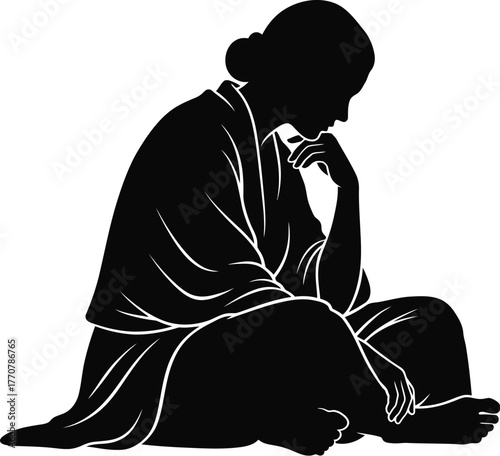 Silhouette vector of person contemplating