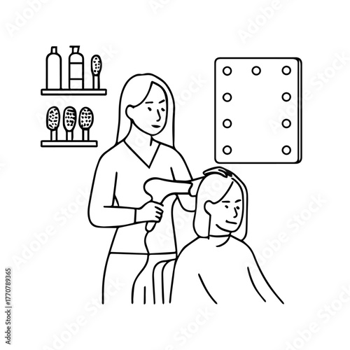 Hairdresser Drying Client’s Hair Vector
