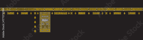 Kaaba Kiswah Template for Miniature. Vector layout of Holy Kaaba cover with gold Arabic calligraphy