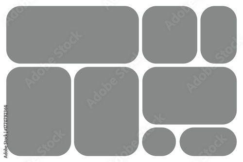 Abstract geometric arrangement of rounded rectangles and circles in a grid layout, Bento grid photo collage template