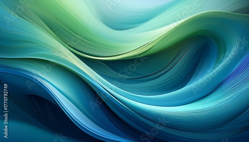 abstract fluid wave design in blue and green with smooth and dynamic curves