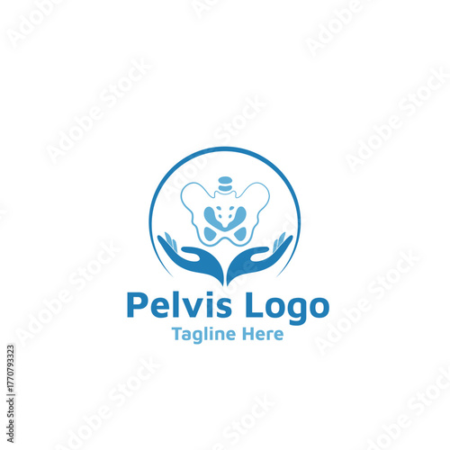 Pelvis bone Logo icon Human skeleton lower body anatomy symbol. Pelvic hip joint Illustation