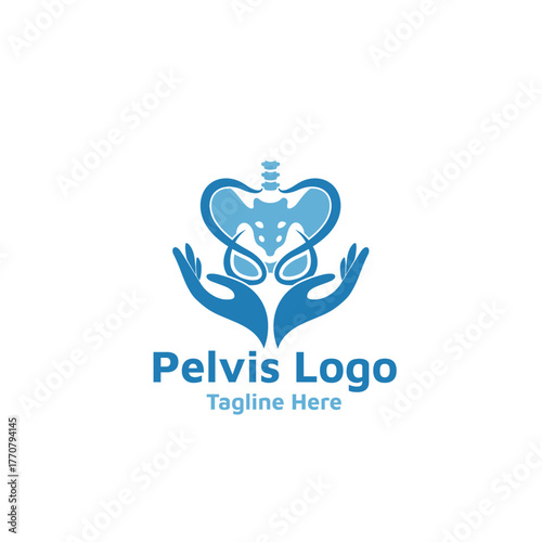 Pelvis bone Logo icon Human skeleton lower body anatomy symbol. Pelvic hip joint Illustation
