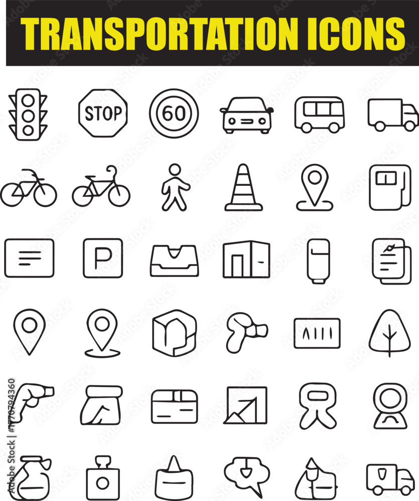 Fototapeta premium Transportation, Shipping, and Travel Line Icon Set – Modern Flat Outline Vector Collection