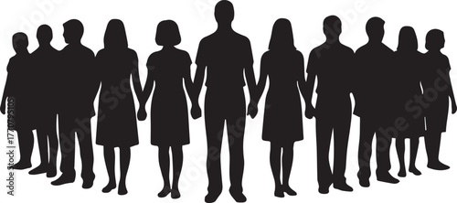 Diverse group of silhouettes holding hands united for human rights day celebration