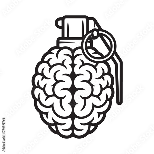Conceptual illustration of a grenade shaped like a human brain symbolizing dangerous ideas