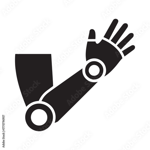 Black silhouette of a robotic arm with a hand and open fingers