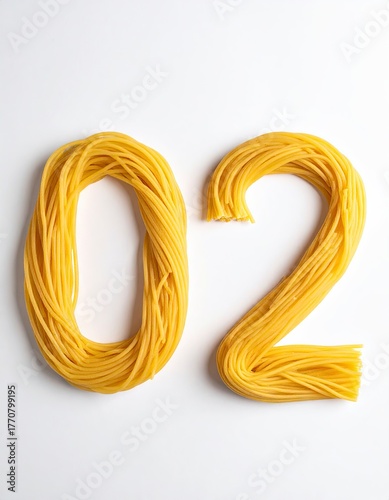 Spaghetti Digits - Creative Number Two Formation on White Background.