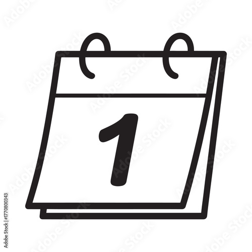 Simple hand drawn icon of a calendar page showing the number one