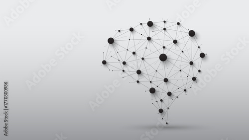 Abstract artificial intelligence brain concept. Digital human brain from nodes and connections. Futuristic technology design. Neural network, innovation, and data network. Vector illustration.