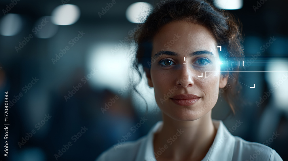 Obraz premium Deepfake detection facial tracking concept recognition technology interface security system verification cyber security protection password login authentication biometric