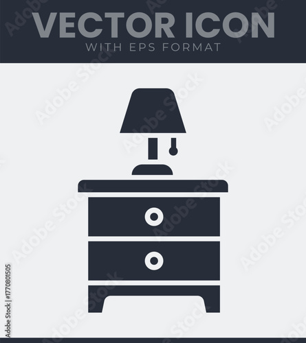Simple bedside table lamp and drawer icon vector design element