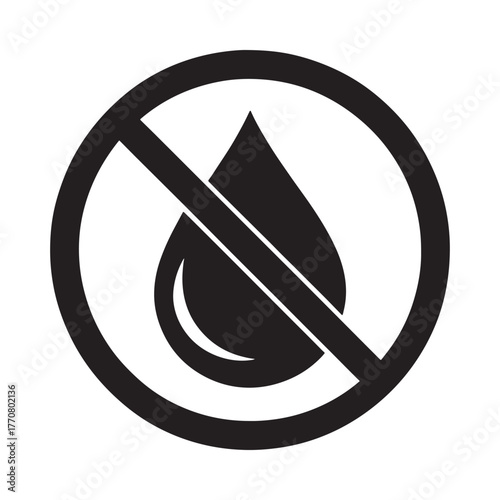 Black and white prohibition sign with a water drop symbol indicating no liquids