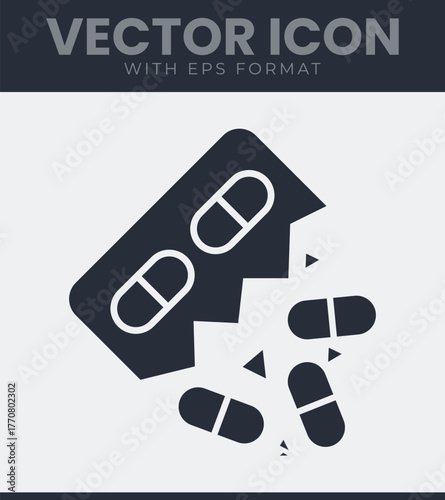 Medicine pills packet broken health care drug pharmacy health aid icon