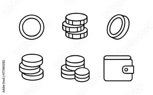 Minimalist line art coins and wallet icons for financial concepts