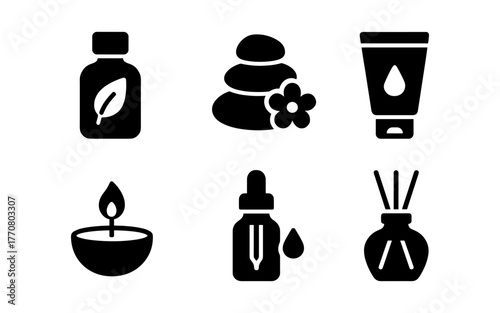 Minimalist icons of aromatherapy and wellness products