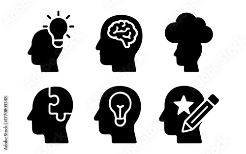 Creative mind concepts: brainstorming, ideas, and problem solving icons