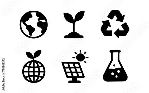 Eco-friendly icons set: sustainability and renewable energy symbols