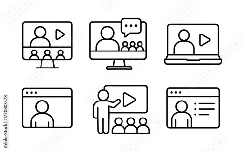 Minimalist linear video conferencing icons set for online meetings
