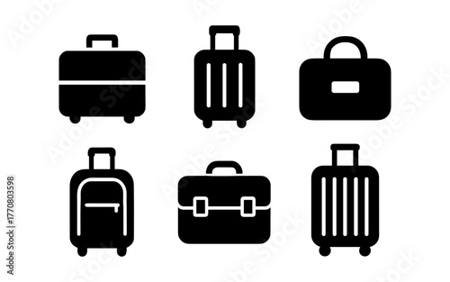 Set of travel bag icons featuring minimalist luggage and briefcase designs