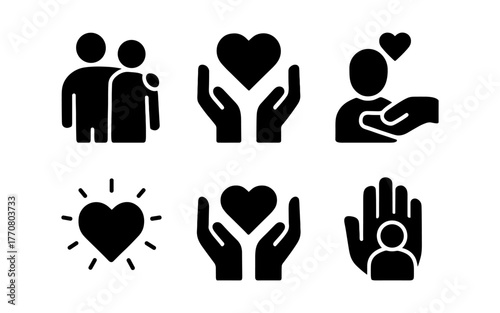 Silhouette icons of friendship, love, compassion, community, and support